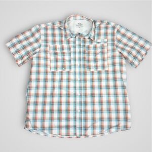 Realtree Fishing Mens XL Short Sleeve Button Down Plaid Performance Shirt Orange